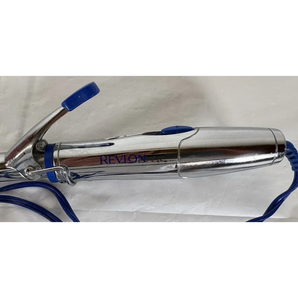 REVLON Perfect Heat Ceramic Curling Iron Chrome/Blue Model RV031 Tested & WORKS!